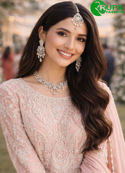 Peach Color Georgette Pakistani Salwar Suit with Beads and Embroidered Work